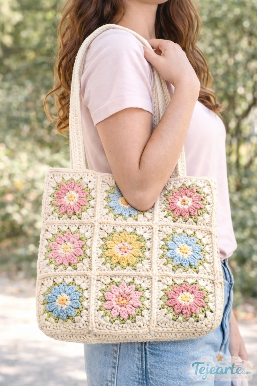 bolso crochet con cuadrados