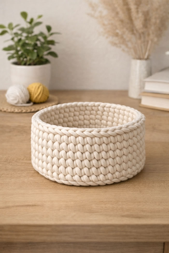 Patrón de cesta tejida a crochet