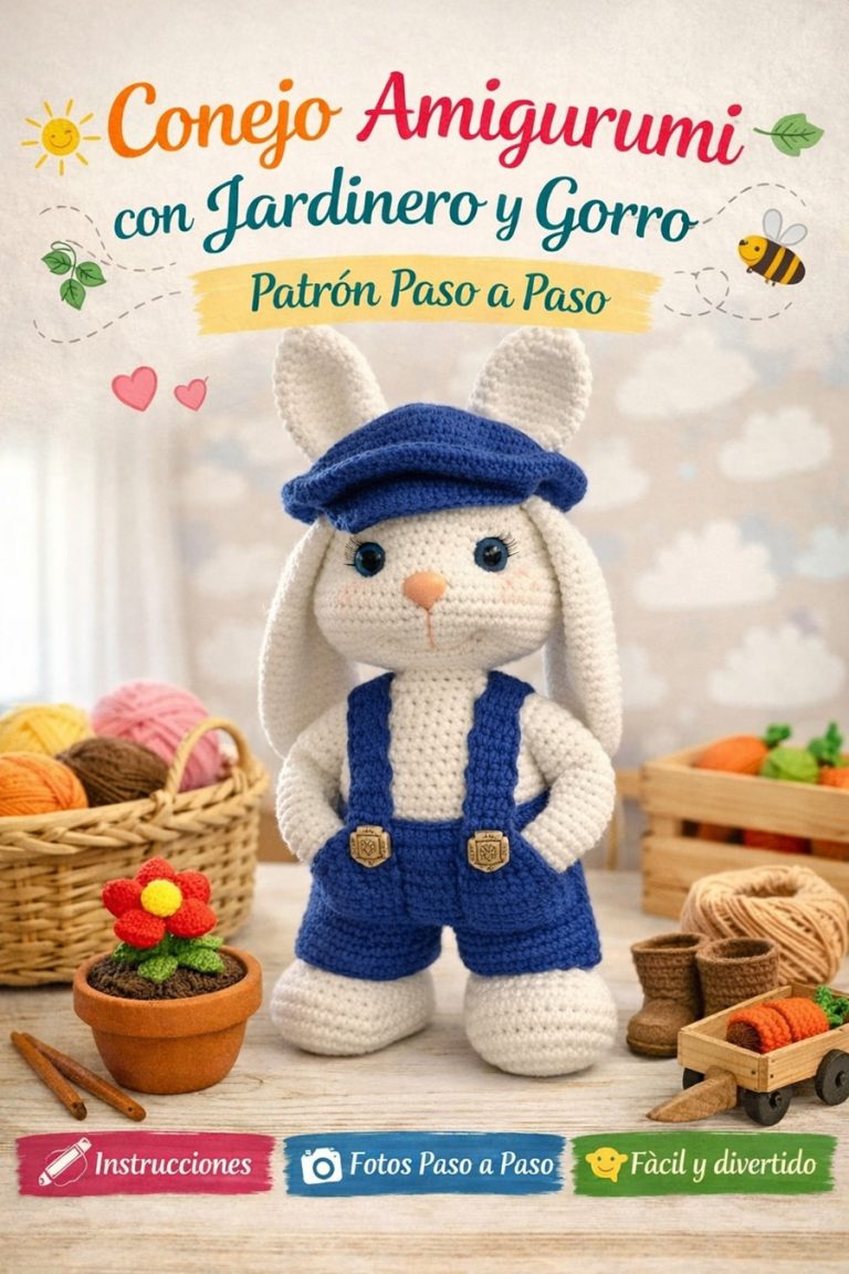 Conejo Amigurumi con Jardinero y Gorro