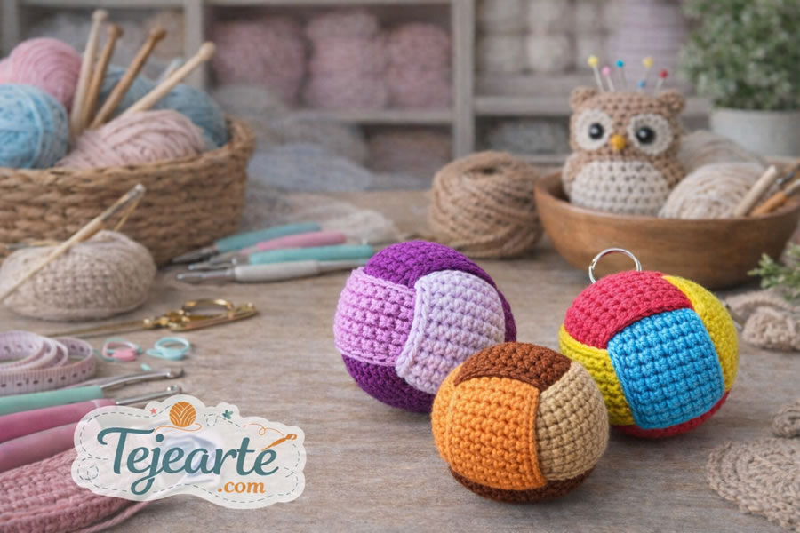 Pelota llavero a crochet 