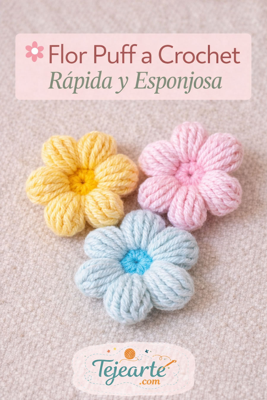 Flor Puff a Crochet Fácil y Rápida 