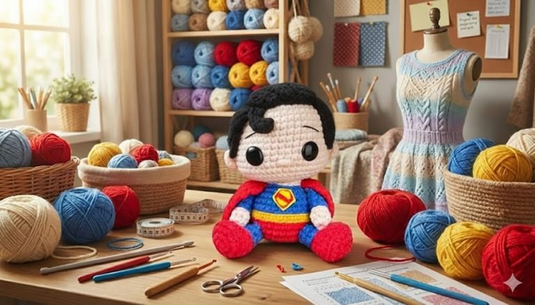 Superman baby Amigurumi Sentado