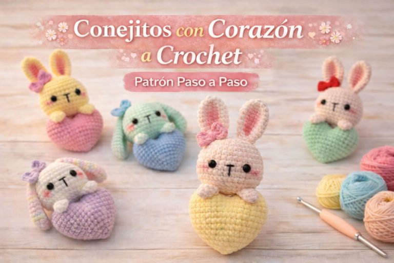 Conejito con Corazón Llavero a Crochet