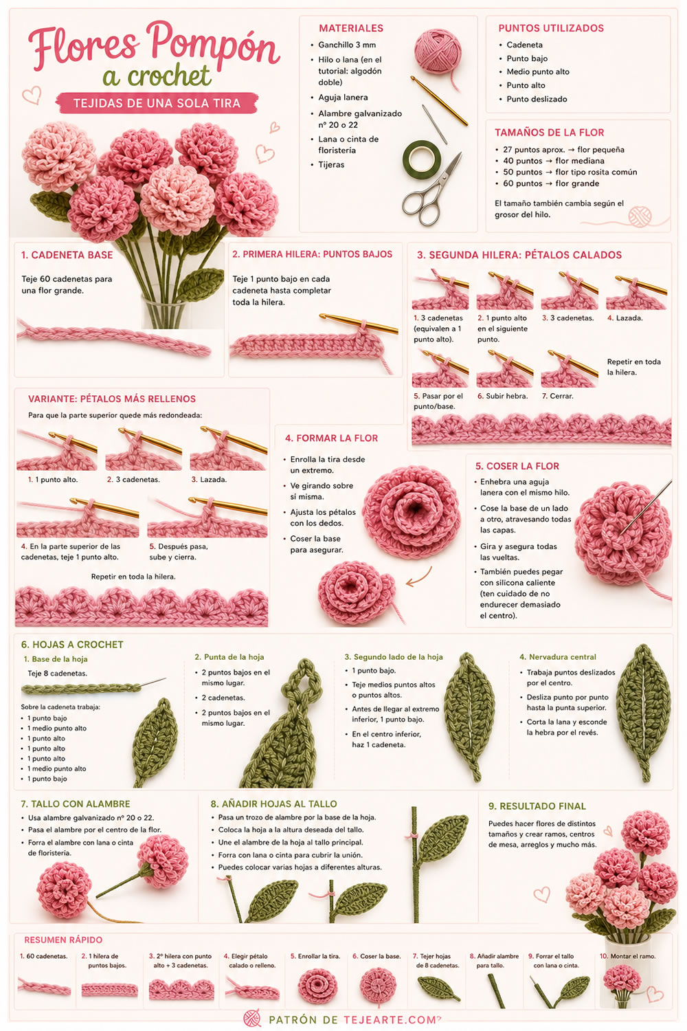flores pompon a crochet tutorial
